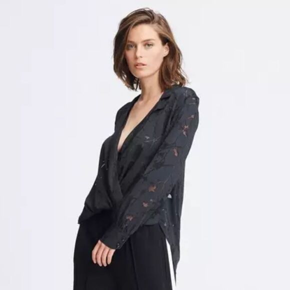 Rag & Bone Dean Burnout Floral Plunging Wrap Blouse - Size M - Picture 1 of 7